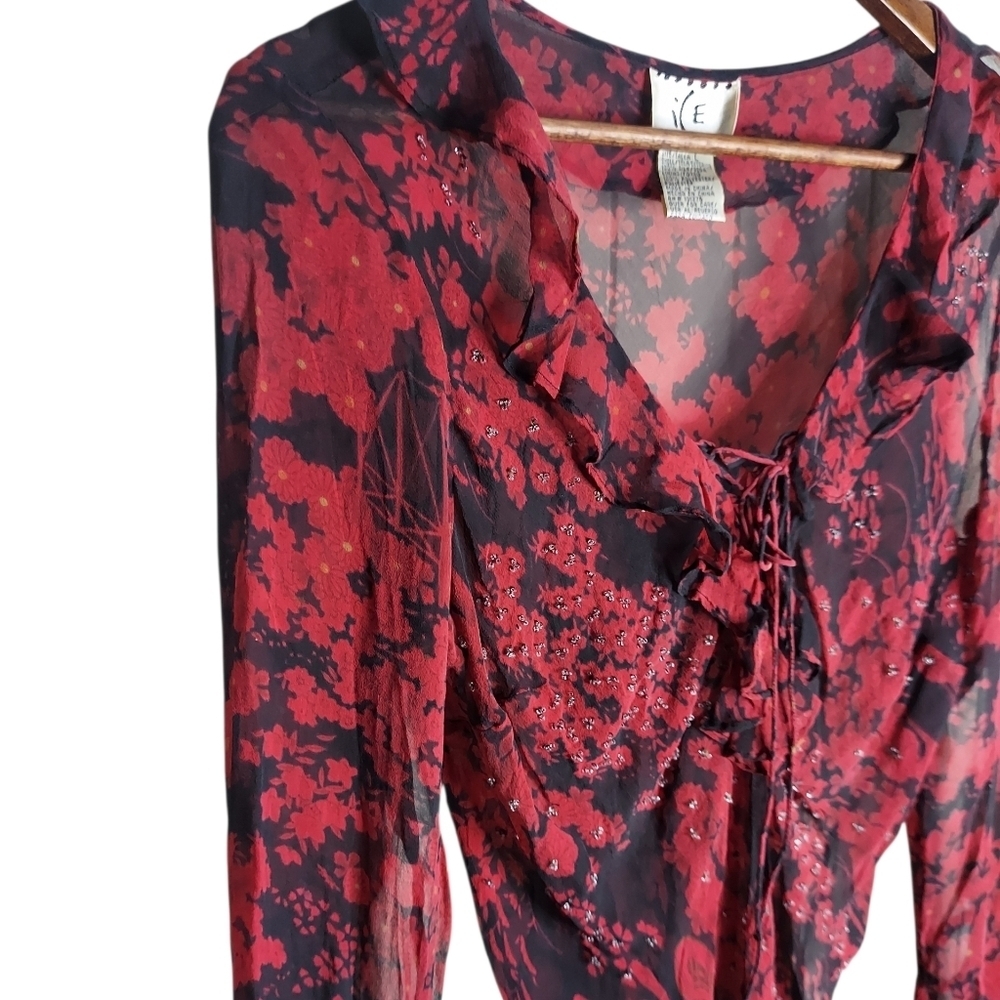 Vintage Y2K ICE Floral Silk Beaded Blouse - Picture 2 of 6